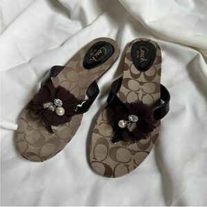 COACH Brown Serenity Slip On Charm Sandals